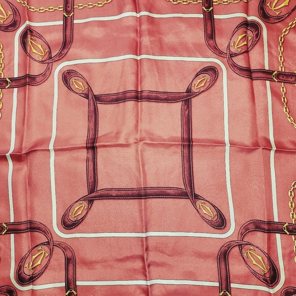 CARTIER silk scarf muffler red must de ladies - Picture 10 of 14